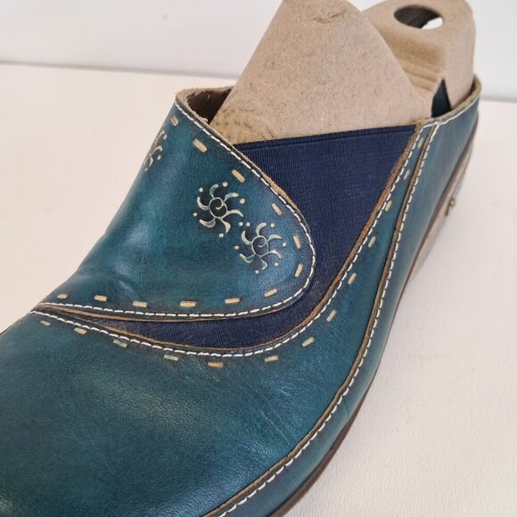 Spring Step L'Artiste Teal Chino Clogs Leather Mules Size 41 - Picture 9 of 14